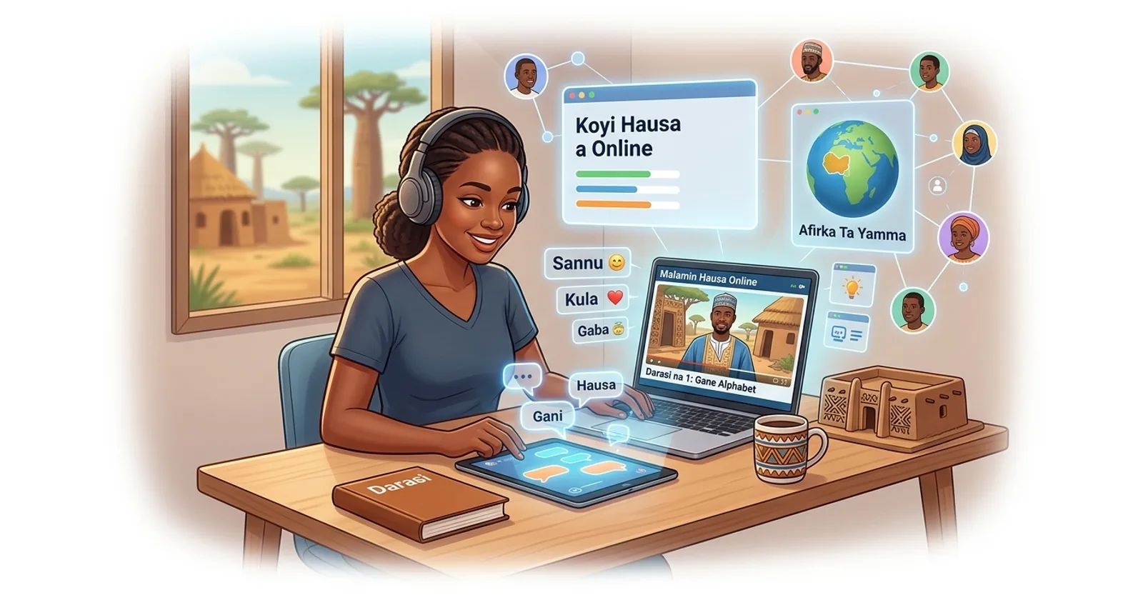 Koyi Hausa a kan layi tare da Lingocard - katunan koyo, maimaitawa a tazara da horon magana
