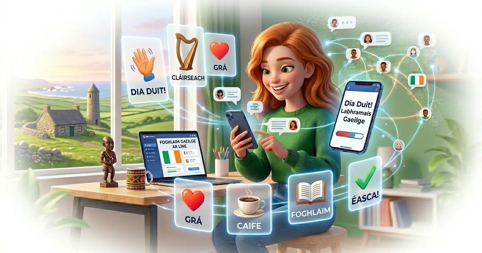 Koyi Dan Irish a kan layi tare da Lingocard - katunan koyo, maimaitawa a tazara da horon magana