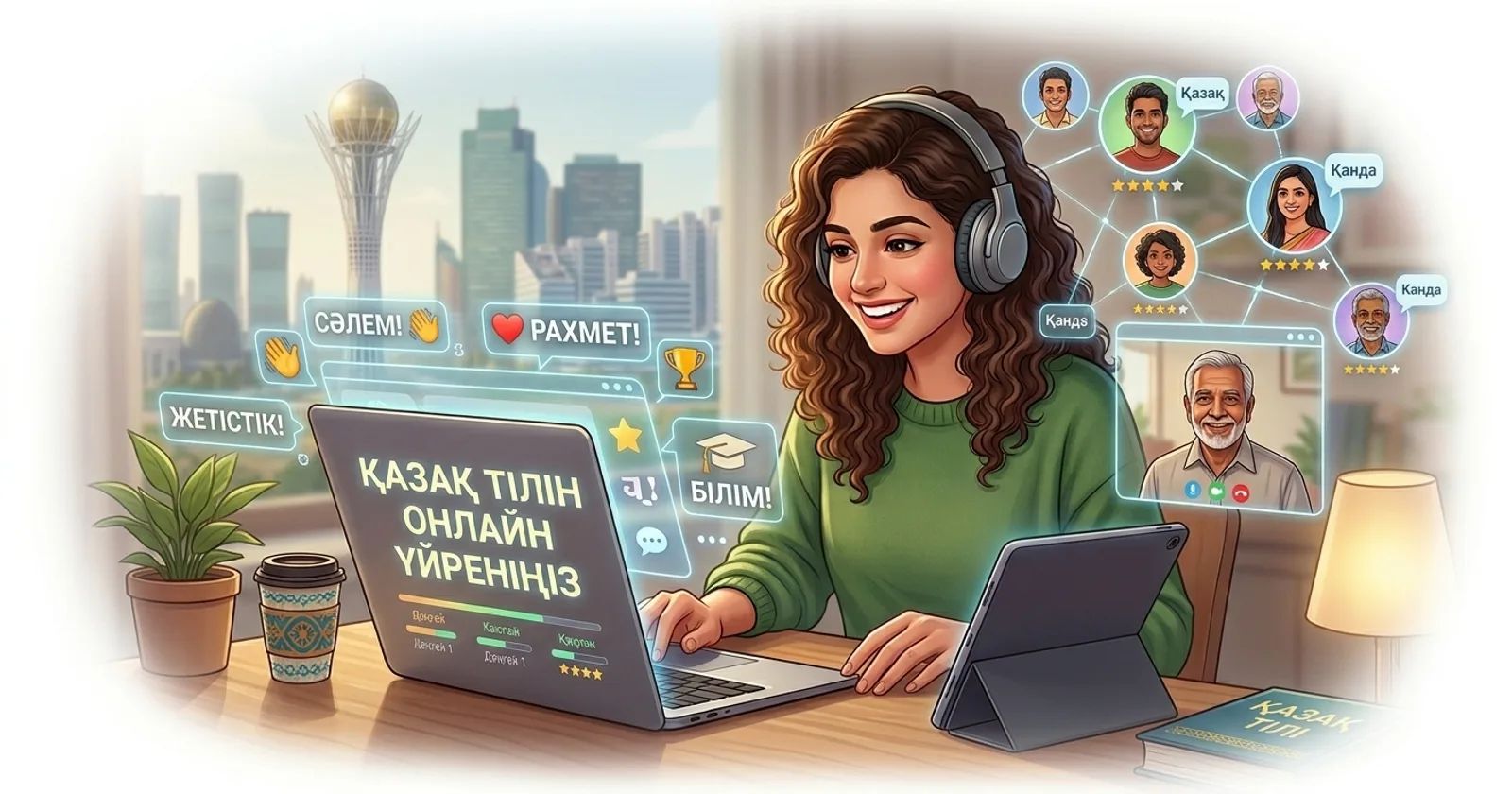 Koyi Kazakh a kan layi tare da Lingocard - katunan koyo, maimaitawa a tazara da horon magana
