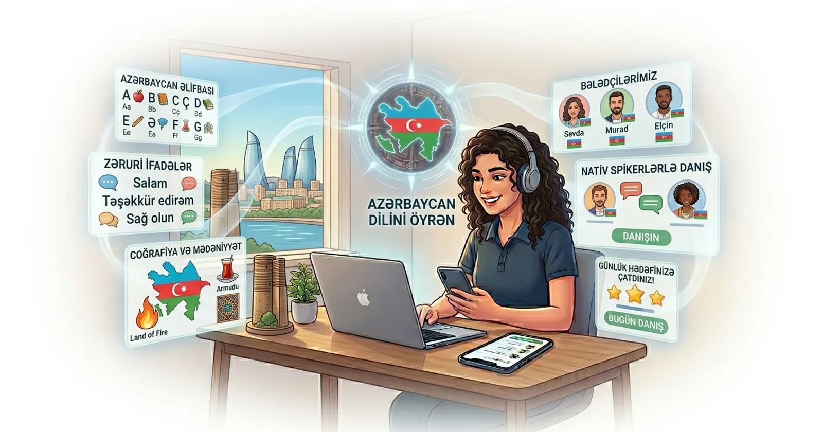 Koyi Azerbaijanci a kan layi tare da Lingocard - katunan koyo, maimaitawa a tazara da horon magana
