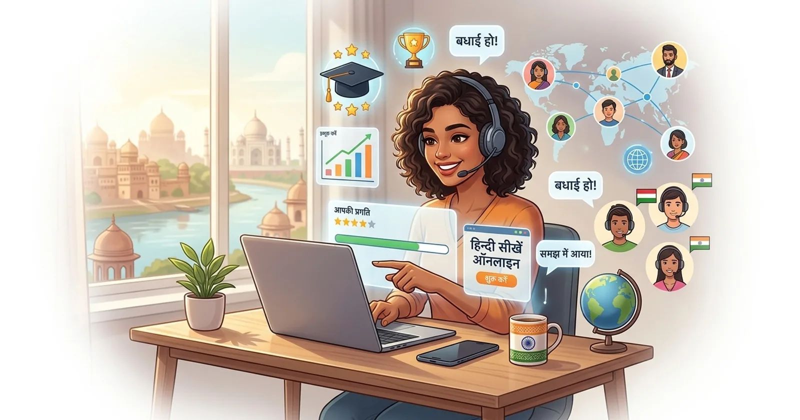Koyi Harshen Hindi a kan layi tare da Lingocard - katunan koyo, maimaitawa a tazara da horon magana