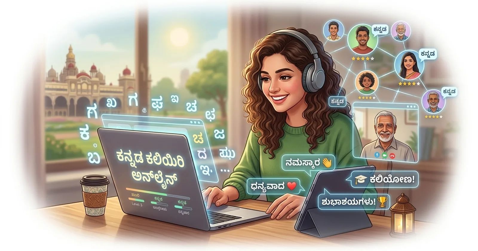 Koyi Kannada a kan layi tare da Lingocard - katunan koyo, maimaitawa a tazara da horon magana