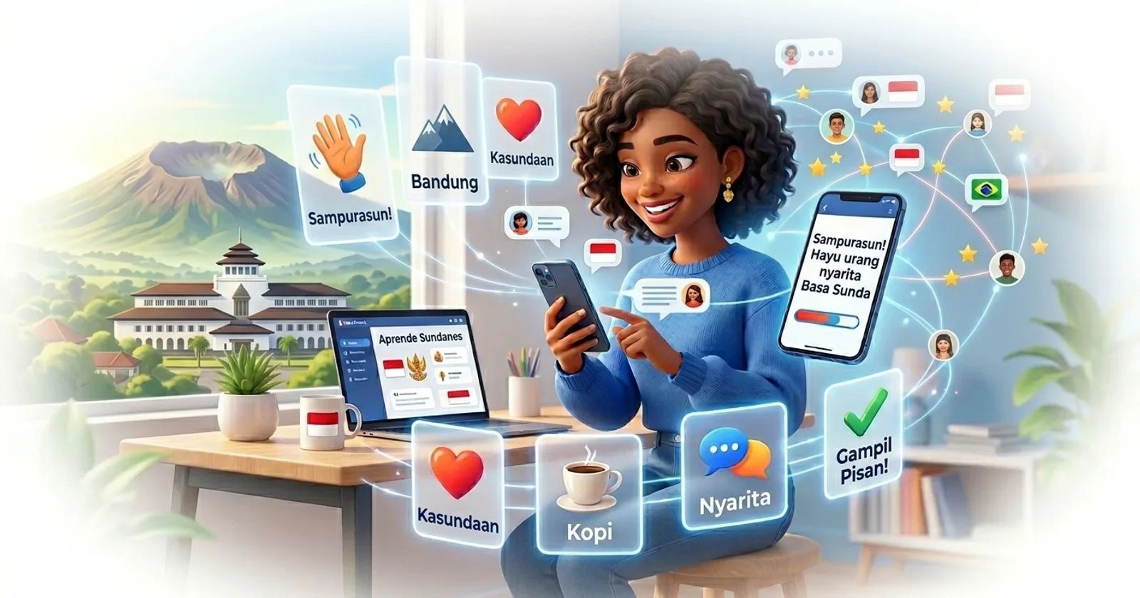 Koyi Harshen Sundanese a kan layi tare da Lingocard - katunan koyo, maimaitawa a tazara da horon magana