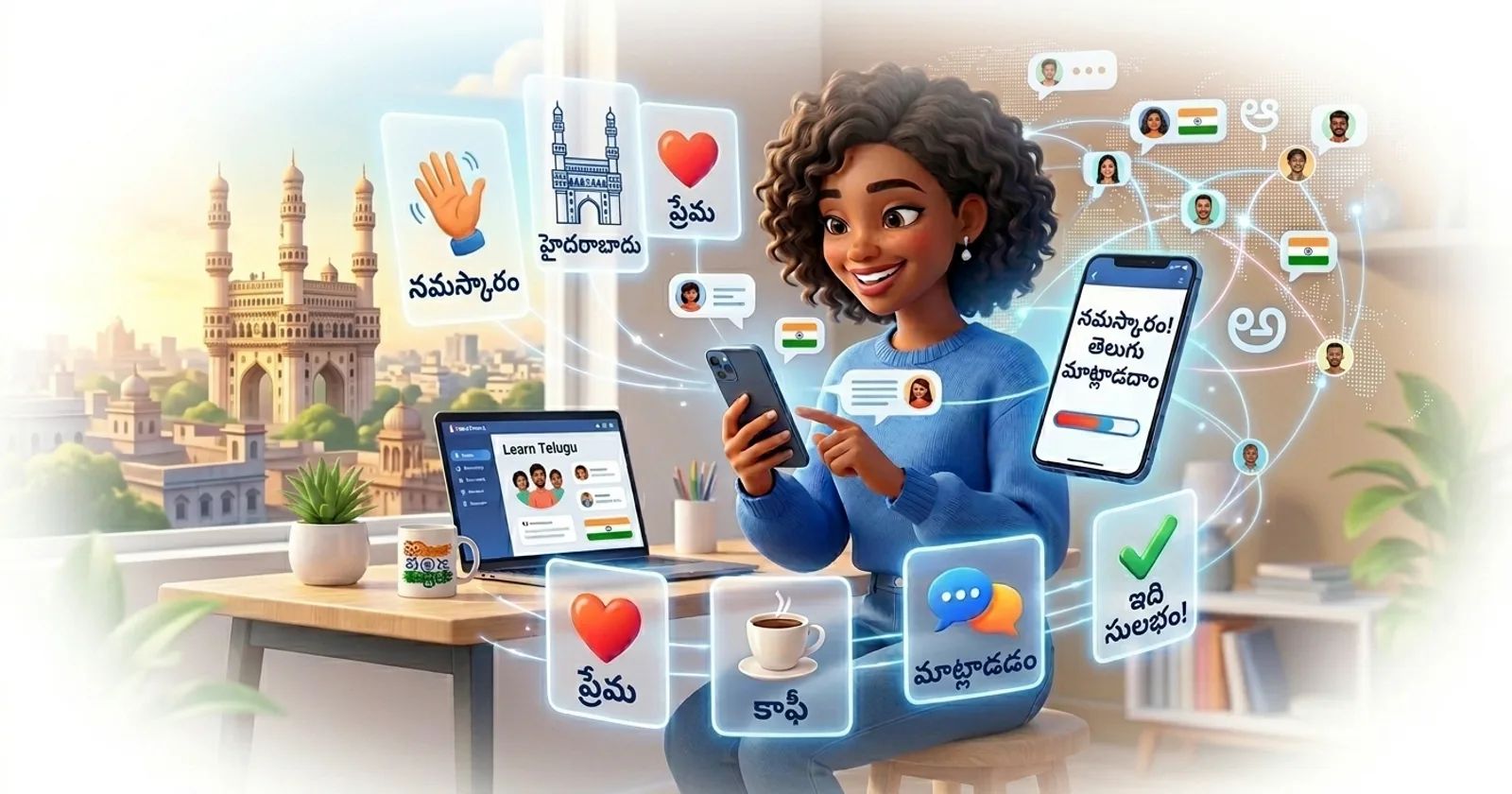 Koyi Telugu a kan layi tare da Lingocard - katunan koyo, maimaitawa a tazara da horon magana